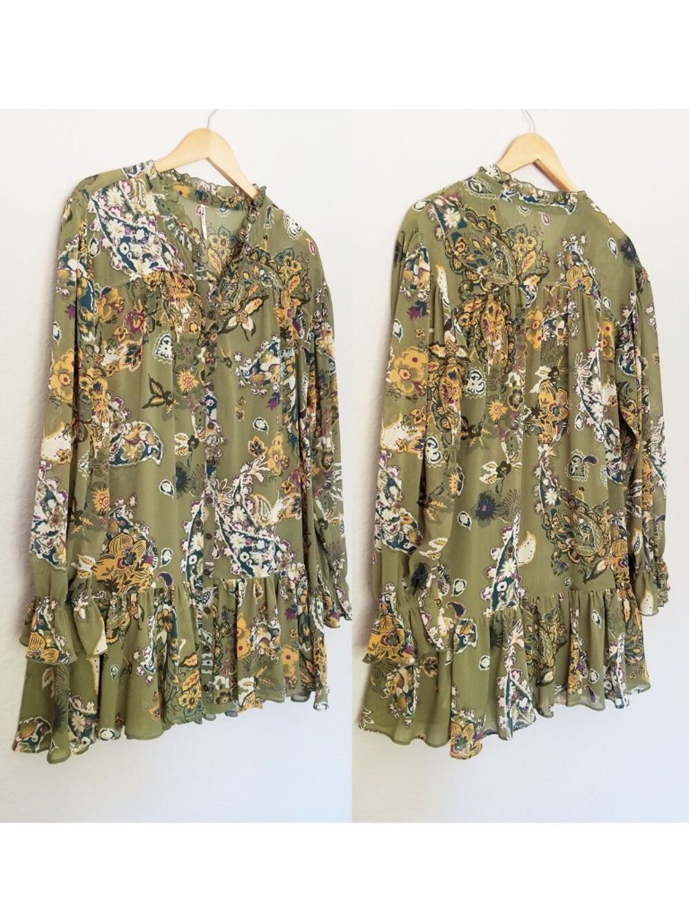 Free People Ibiza Nights Mini Dress Size S Natural Sage Green Button Front $148 - Picture 16 of 16